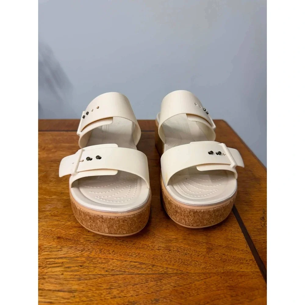 Crocs Brooklyn Low Wedge Sandals Stucco White Cork Platform Slides Womens 10